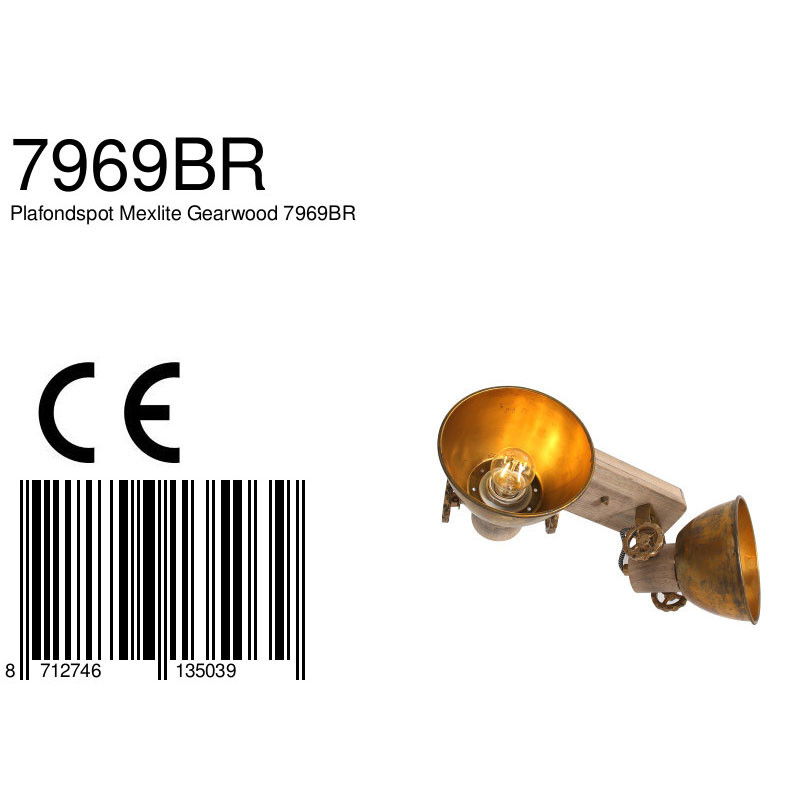 Spot robuste plafond deux lumières bronze Mexlite Gearwood – Image 7