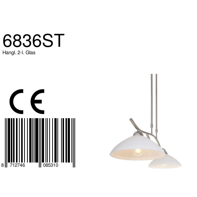 Suspension 2 lumières en acier abat-jour verre laiteux Steinhauer Capri – Image 9
