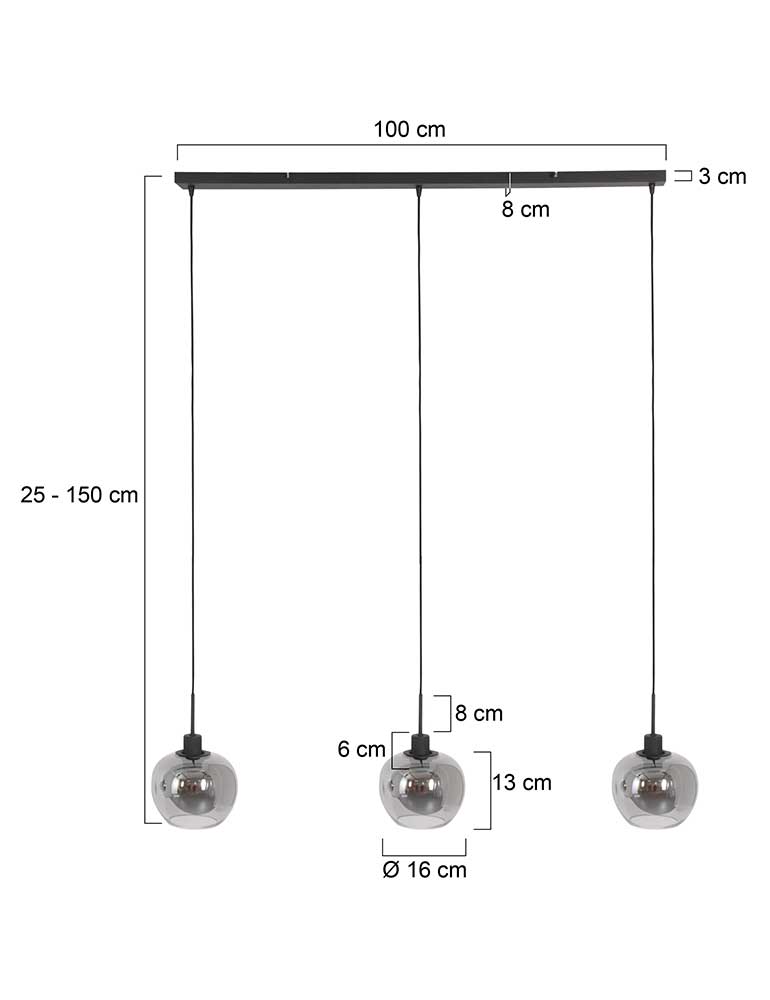 Suspension 3 lumières Steinhauer Lotus verre fumé et noir – Image 6