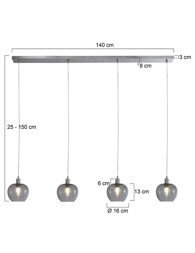 Suspension à quatre lumières en verre Steinhauer Lotus acier – Image 9