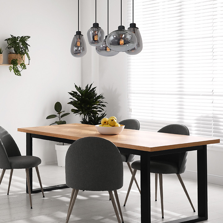 Suspension asymétrique cinq lumières verre fumé Steinhauer Reflexion noir – Image 3