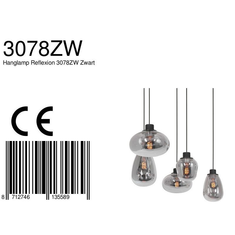 Suspension asymétrique cinq lumières verre fumé Steinhauer Reflexion noir – Image 9