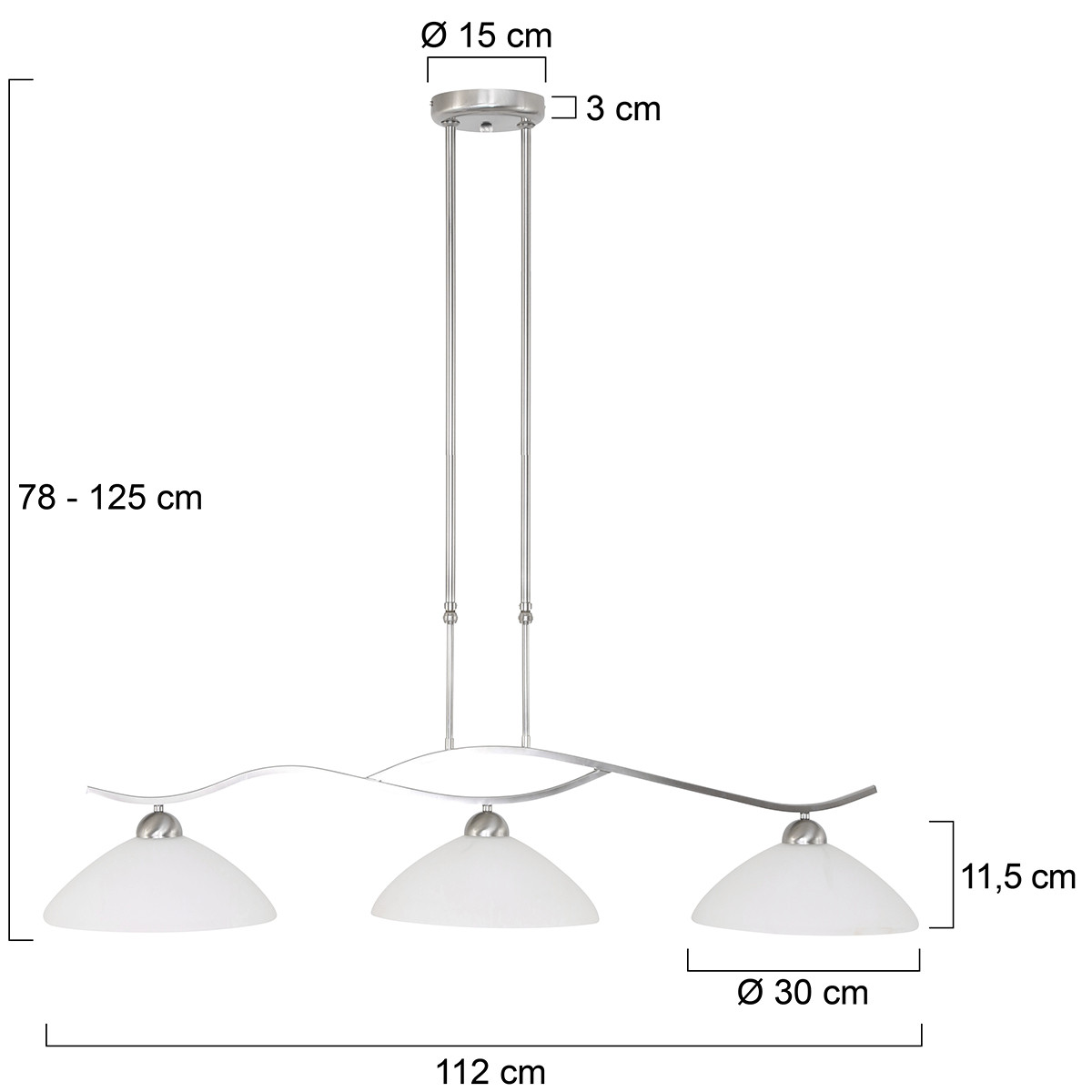 Suspension 3 lumières en acier abat-jour verre laiteux Steinhauer Capri – Image 8