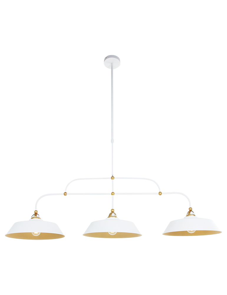 Suspension chic 3 lampes blanc et or en métal Mexlite Nové or et opaque – Image 2