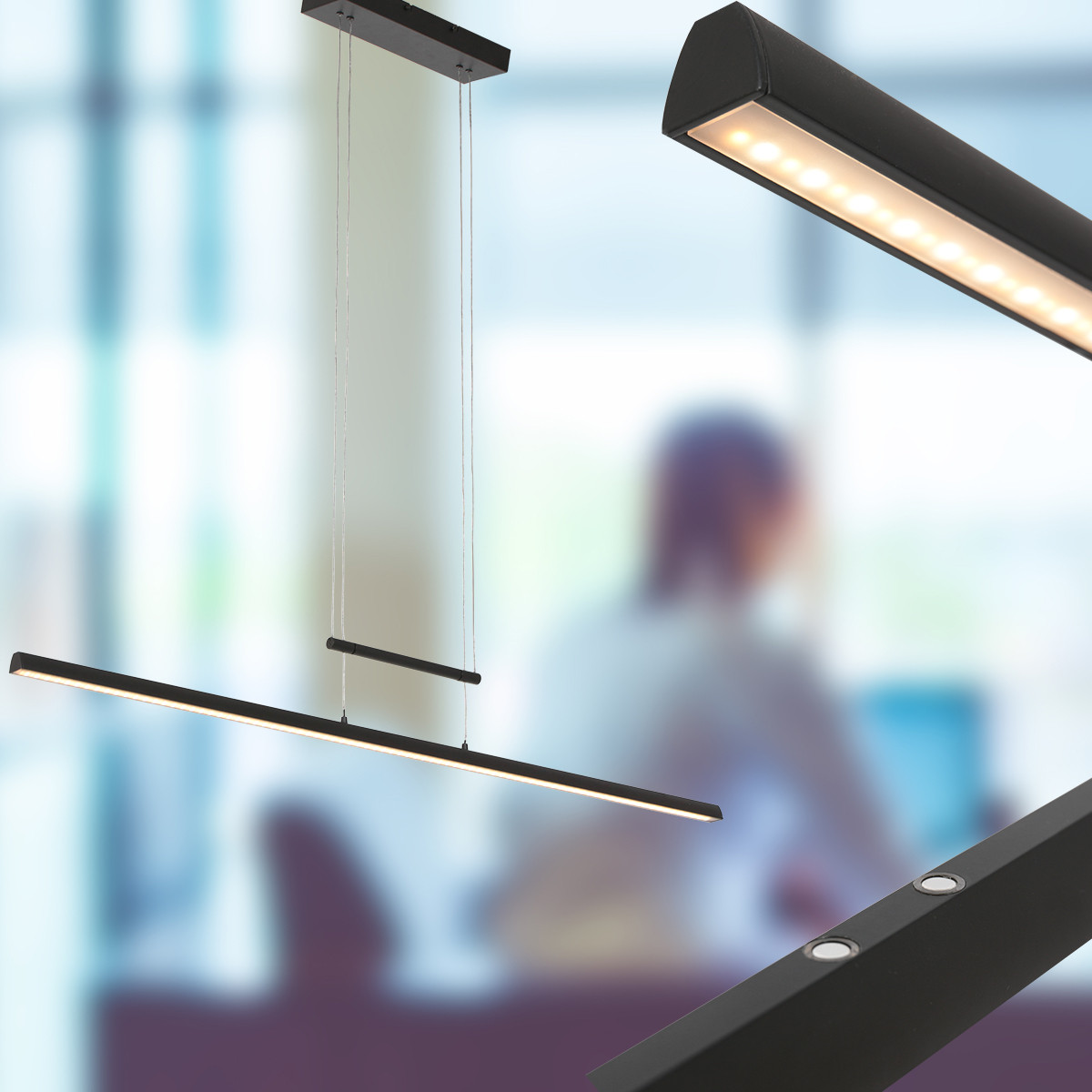 Suspension minimaliste noire avec plaque de verre Steinhauer Profilo – Image 3