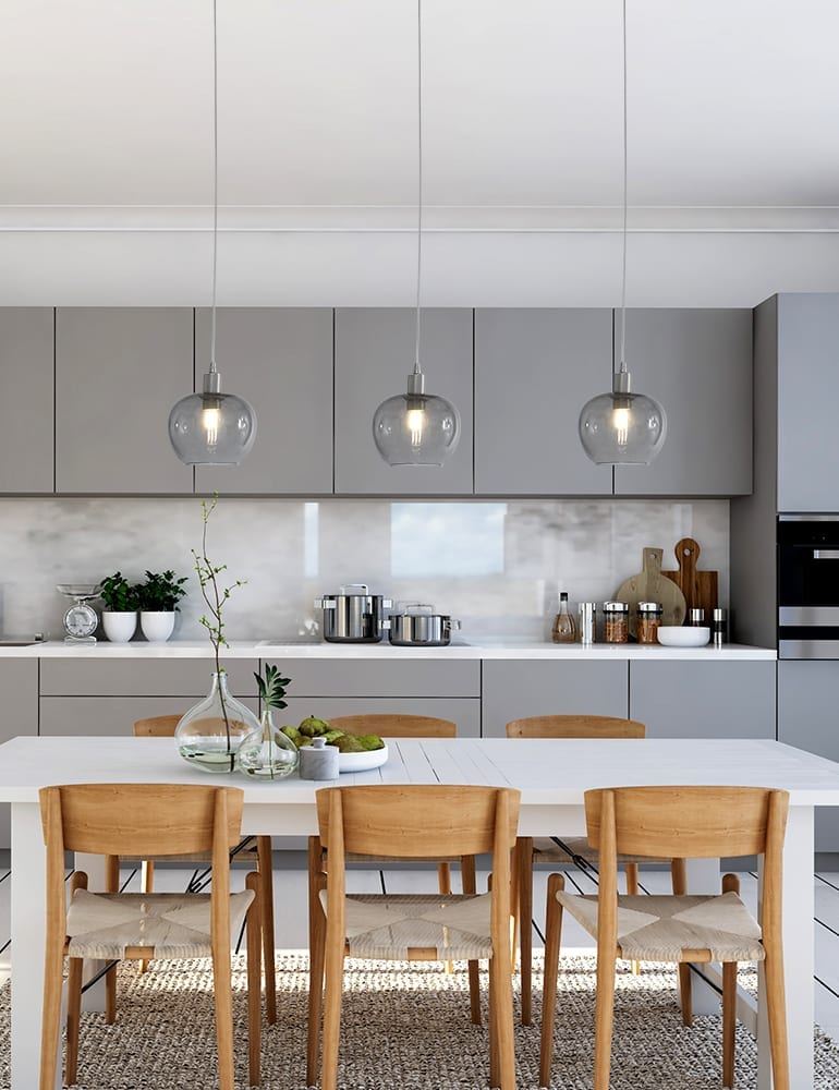 Suspension en verre fumé à trois lumières petite Steinhauer Lotus acier – Image 2