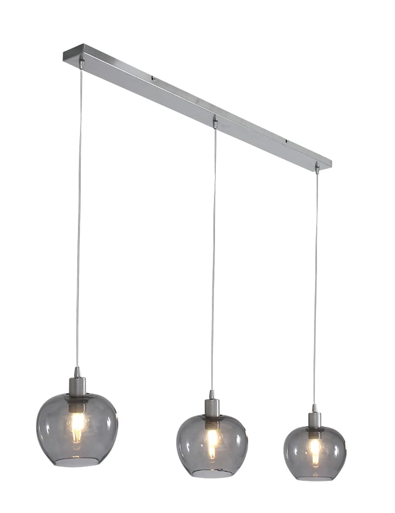 Suspension en verre fumé à trois lumières petite Steinhauer Lotus acier – Image 3