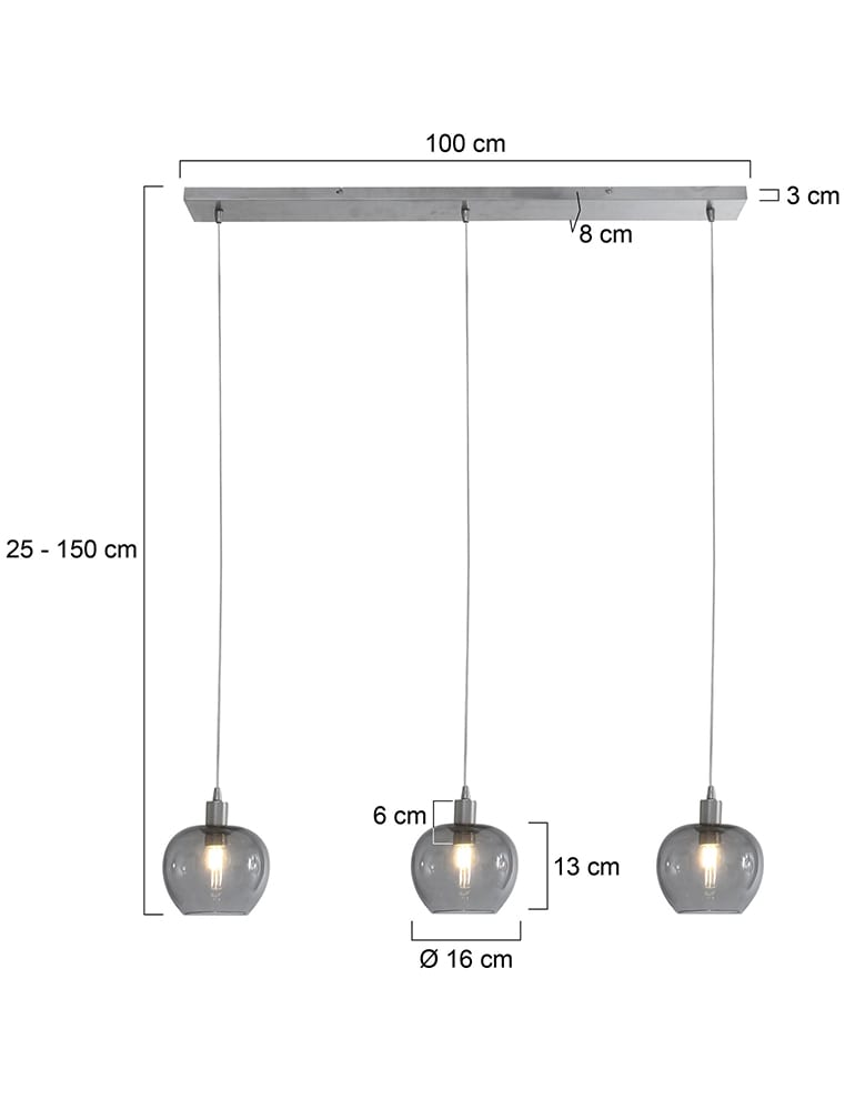 Suspension en verre fumé à trois lumières petite Steinhauer Lotus acier – Image 8
