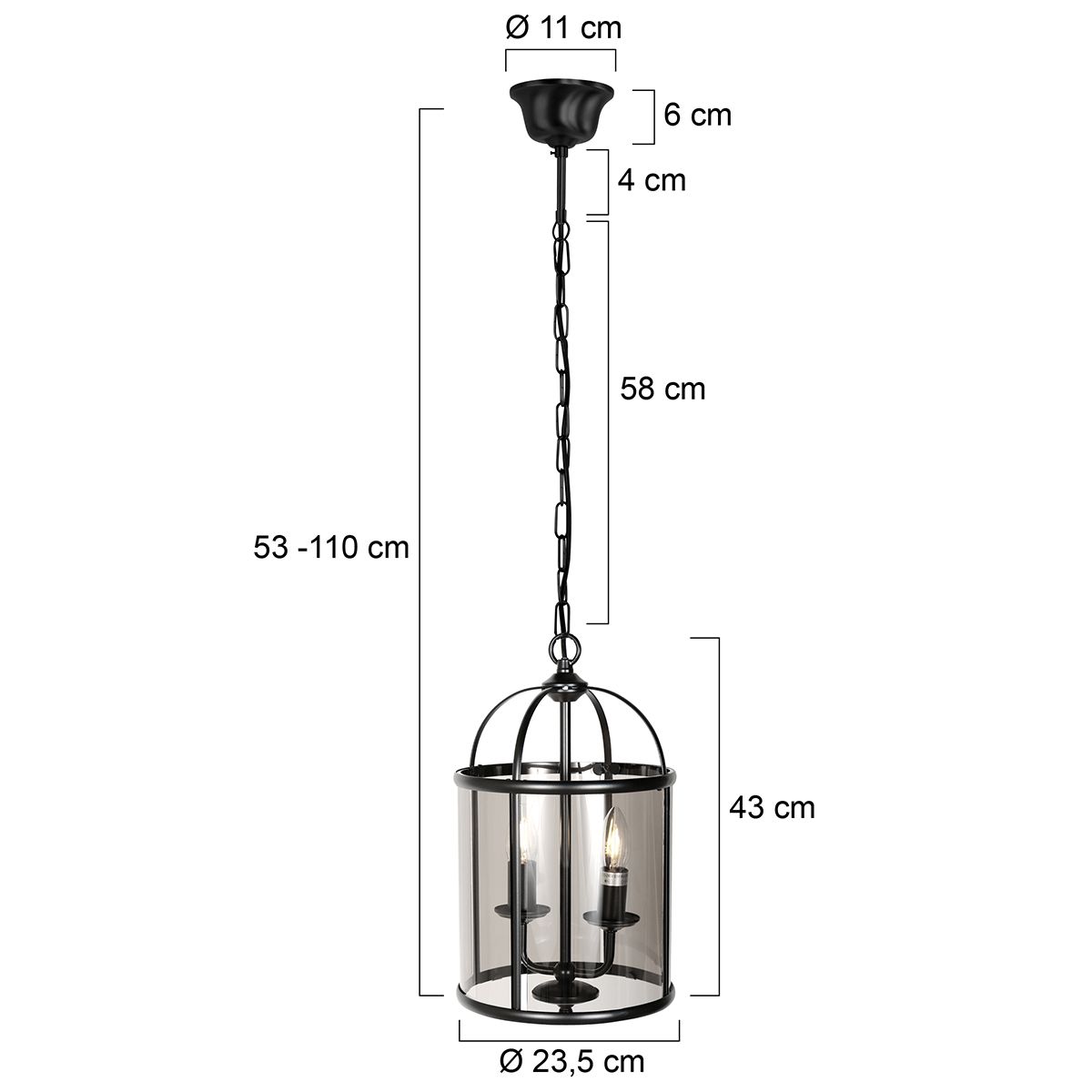 Suspension 2 lumières noire lanterne verre fumé Steinhauer Pimpernel – Image 6