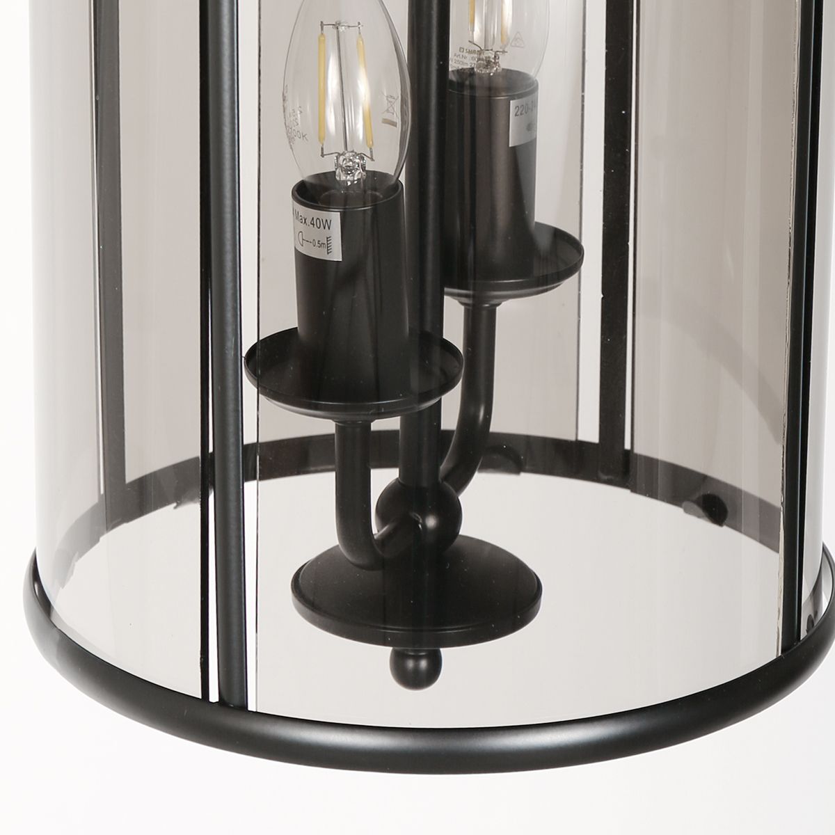 Suspension 2 lumières noire lanterne verre fumé Steinhauer Pimpernel – Image 8