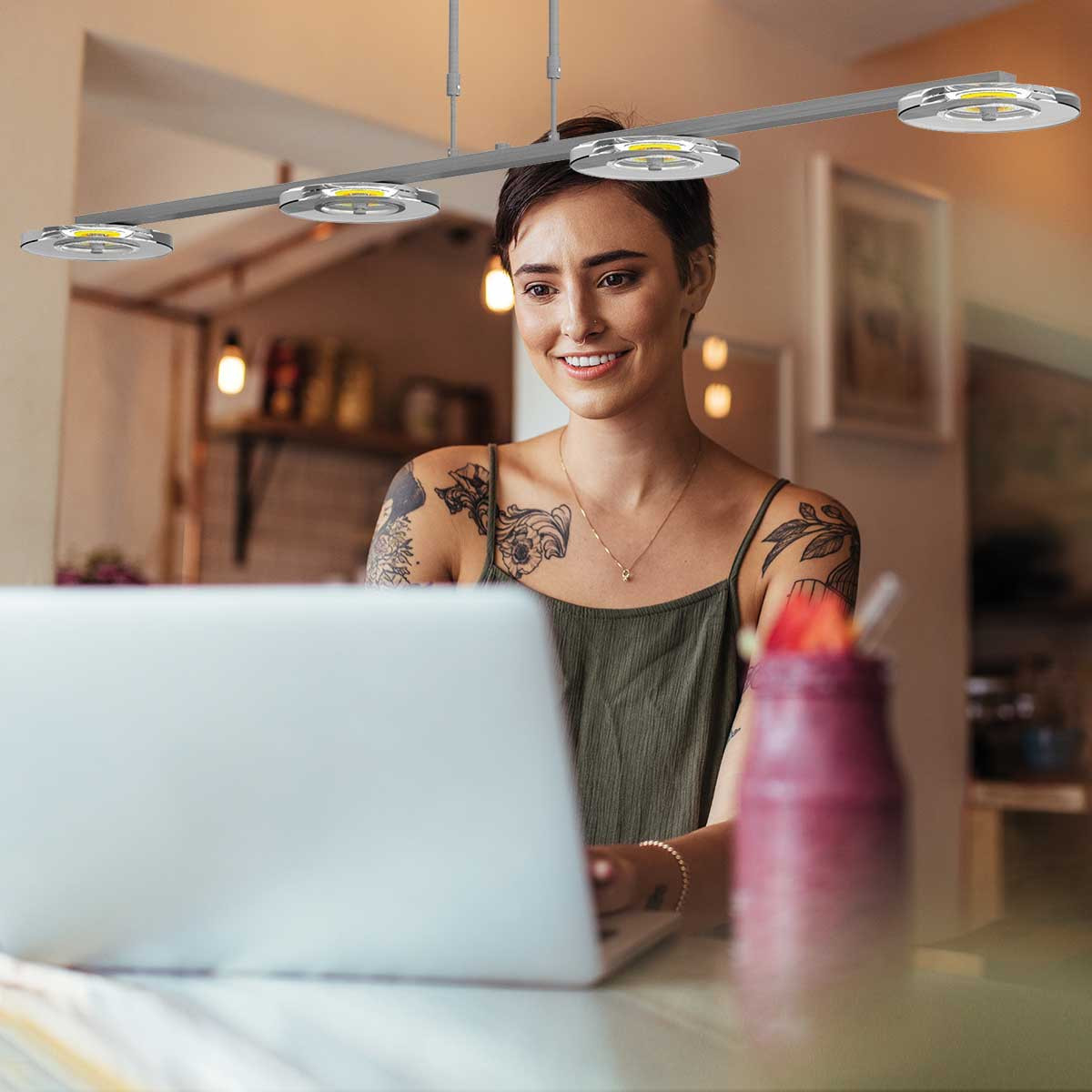 Suspension en métal gris moderne Steinhauer Turound – Image 3