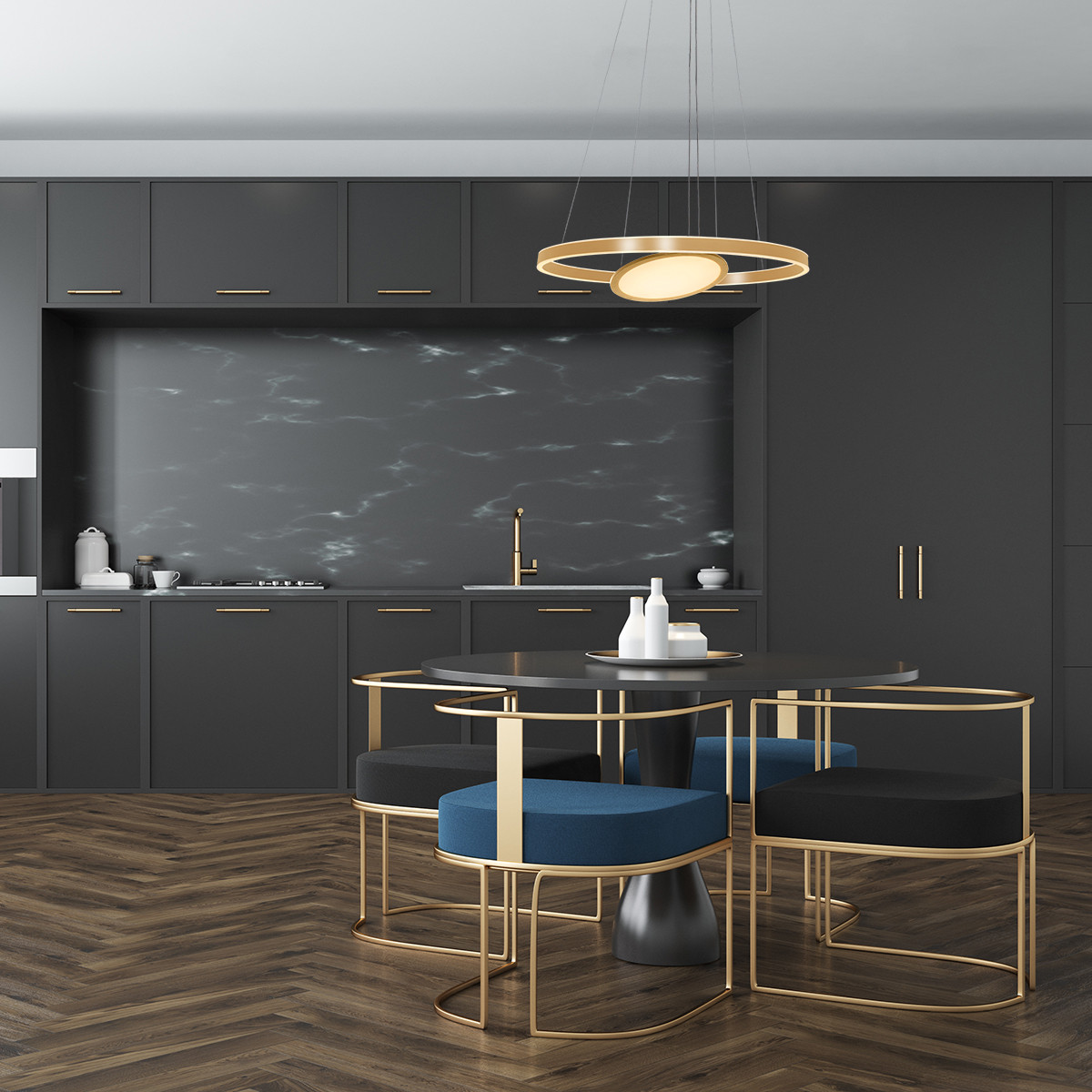 Suspension en métal doré moderne Steinhauer Ringlux – Image 3