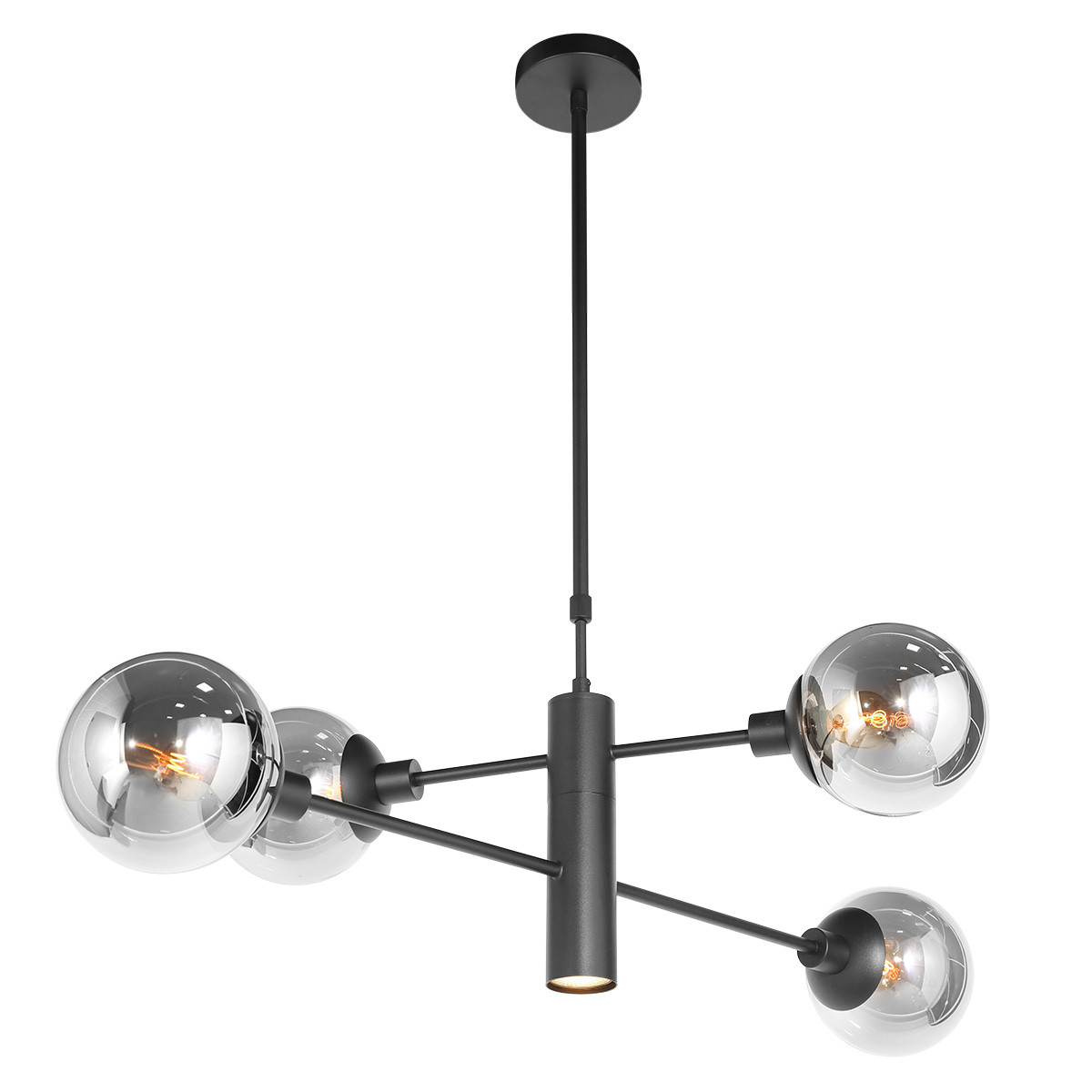 Suspension moderne avec quatre boules Steinhauer Constellation verre fumé et noir – Image 7