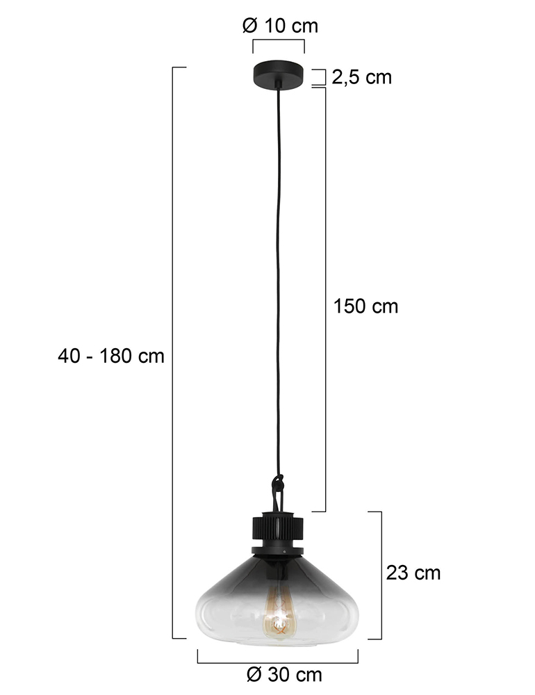 Suspension ovale avec abat-jour en verre fumé Steinhauer Flere noir – Image 6