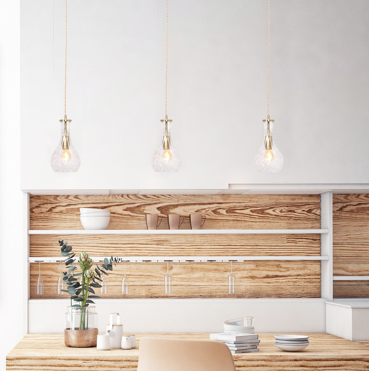 Suspension en laiton avec abat-jour en verre en forme de bouteille Mexlite Grazio Glass – Image 3