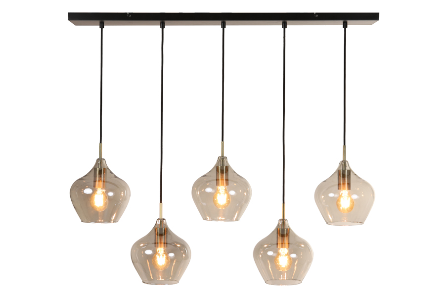 Suspension rétro en verre fumé cinq points lumineux Light & Living Rakel – Image 6