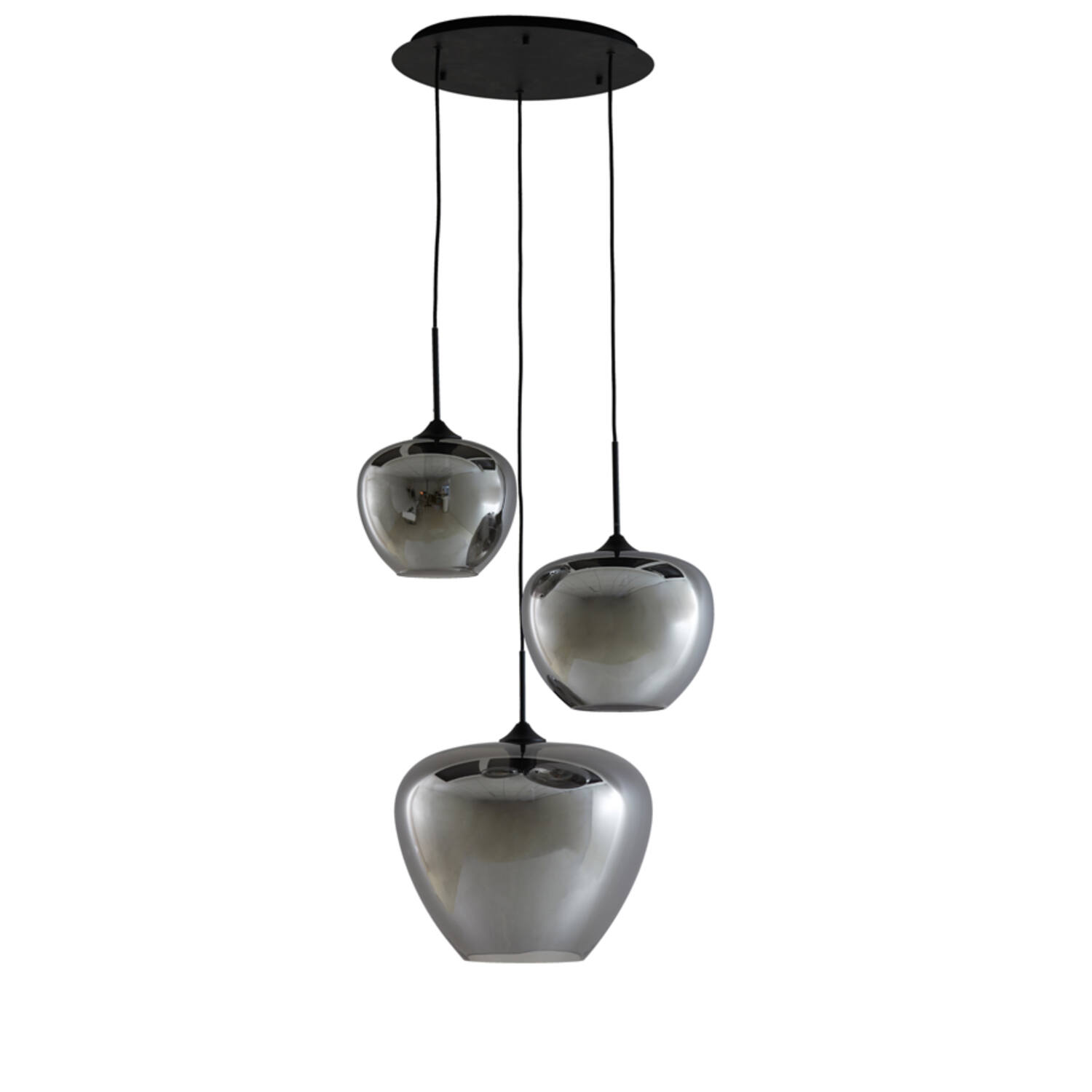 Lampe suspendue rétro en verre fumé noir à trois points lumineux Light & Living Mayson – Image 2