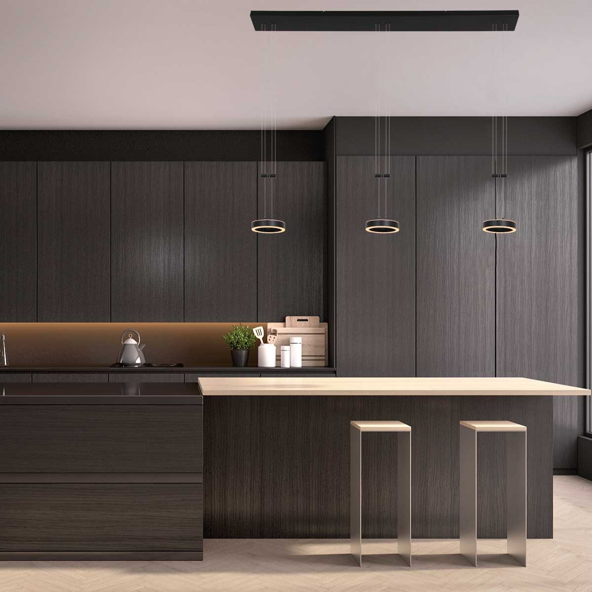 Suspension triple à design contemporain Steinhauer Piola transparent et noir – Image 3