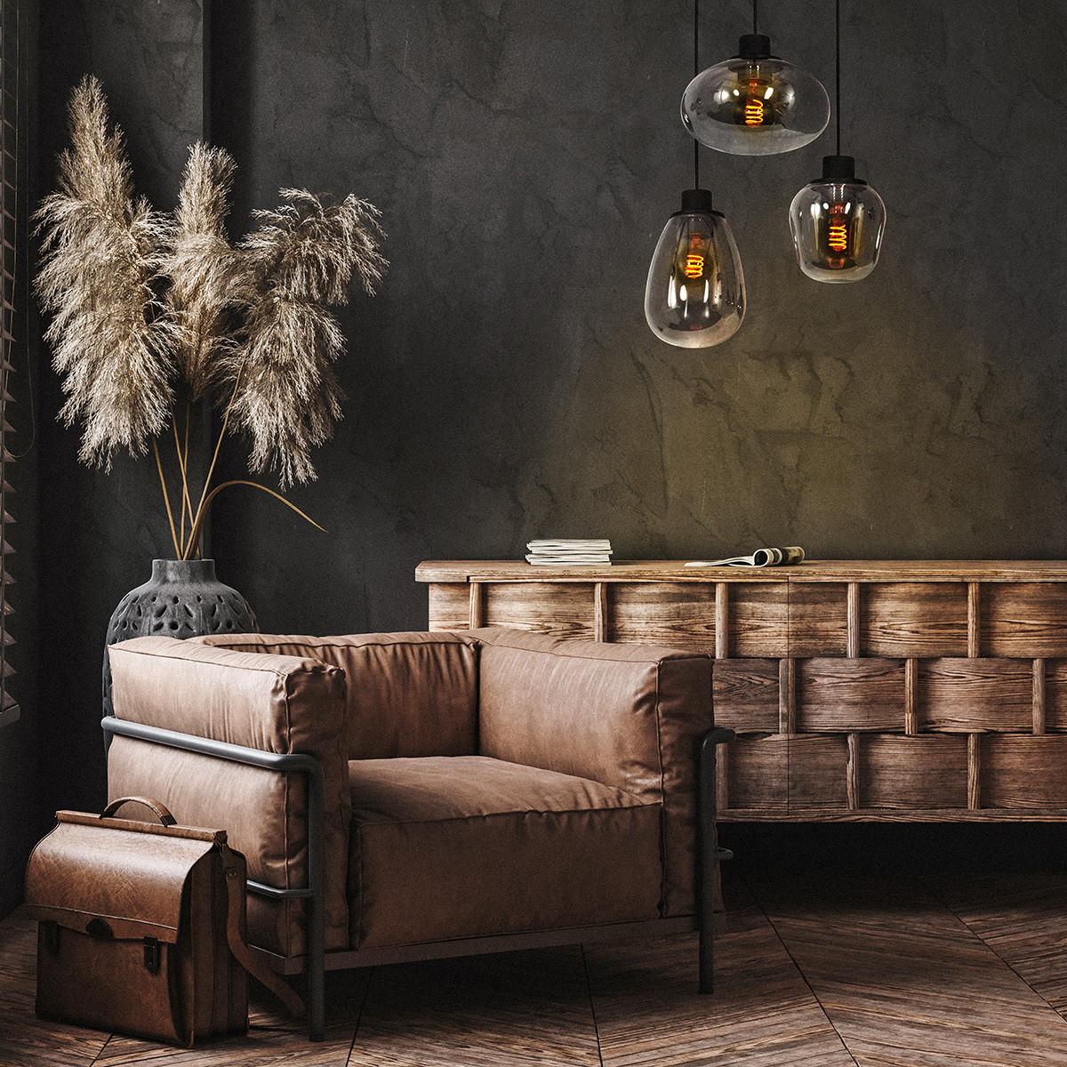 Suspension moderne en métal et verre noir Steinhauer Reflexion – Image 3