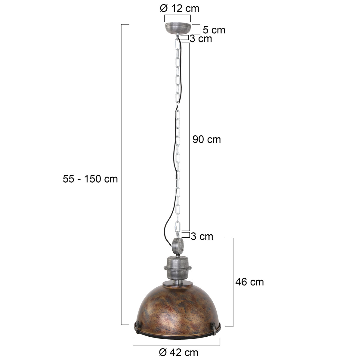 Suspension robuste en forme de dôme brun métal/verre Steinhauer Bikkel – Image 8
