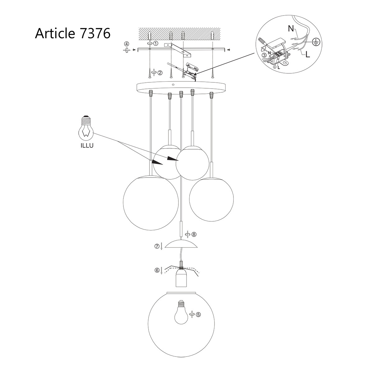 Suspension moderne en verre ambré et métal Steinhauer Bollique – Image 10