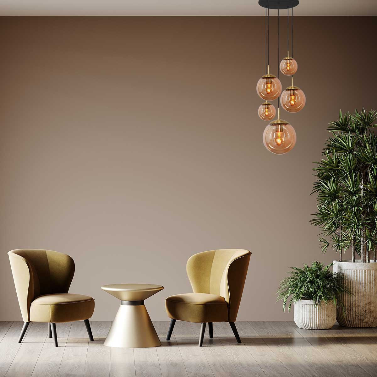 Suspension moderne en verre ambré et métal Steinhauer Bollique – Image 3