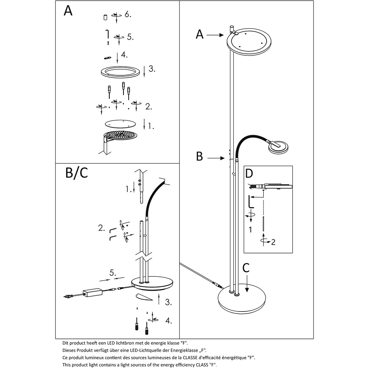 Uplight design en acier avec liseuse Steinhauer Turound verre noir – Image 11