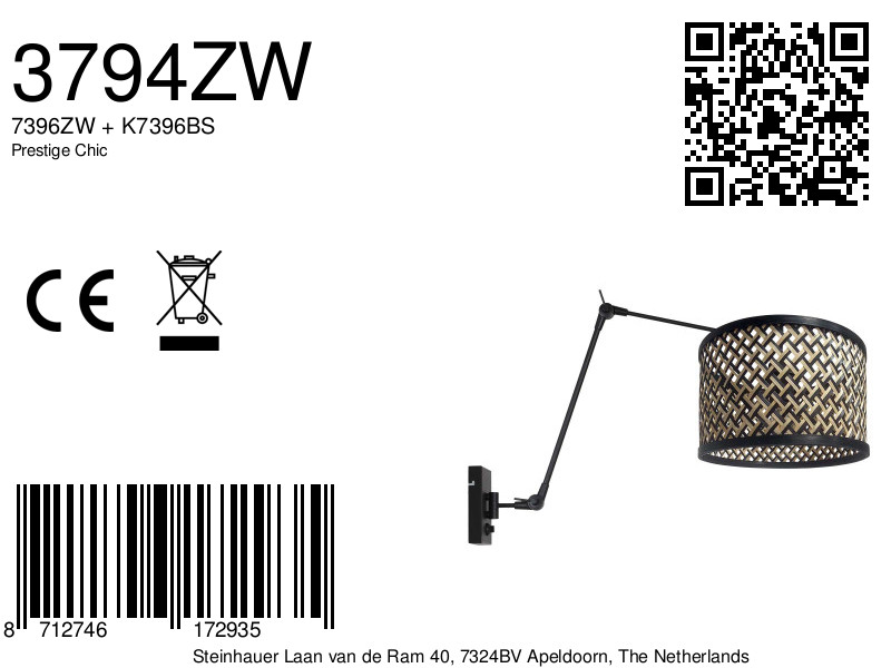 Applique murale moderne noire avec abat-jour en osier Steinhauer Prestige Chic – Image 7