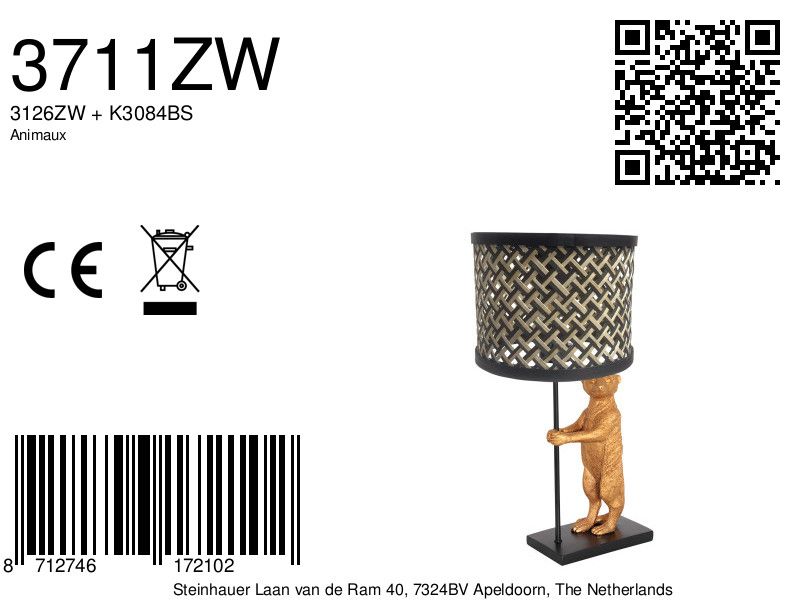 Lampe de table noire avec un suricate doré Anne Light & Home Animaux – Image 7