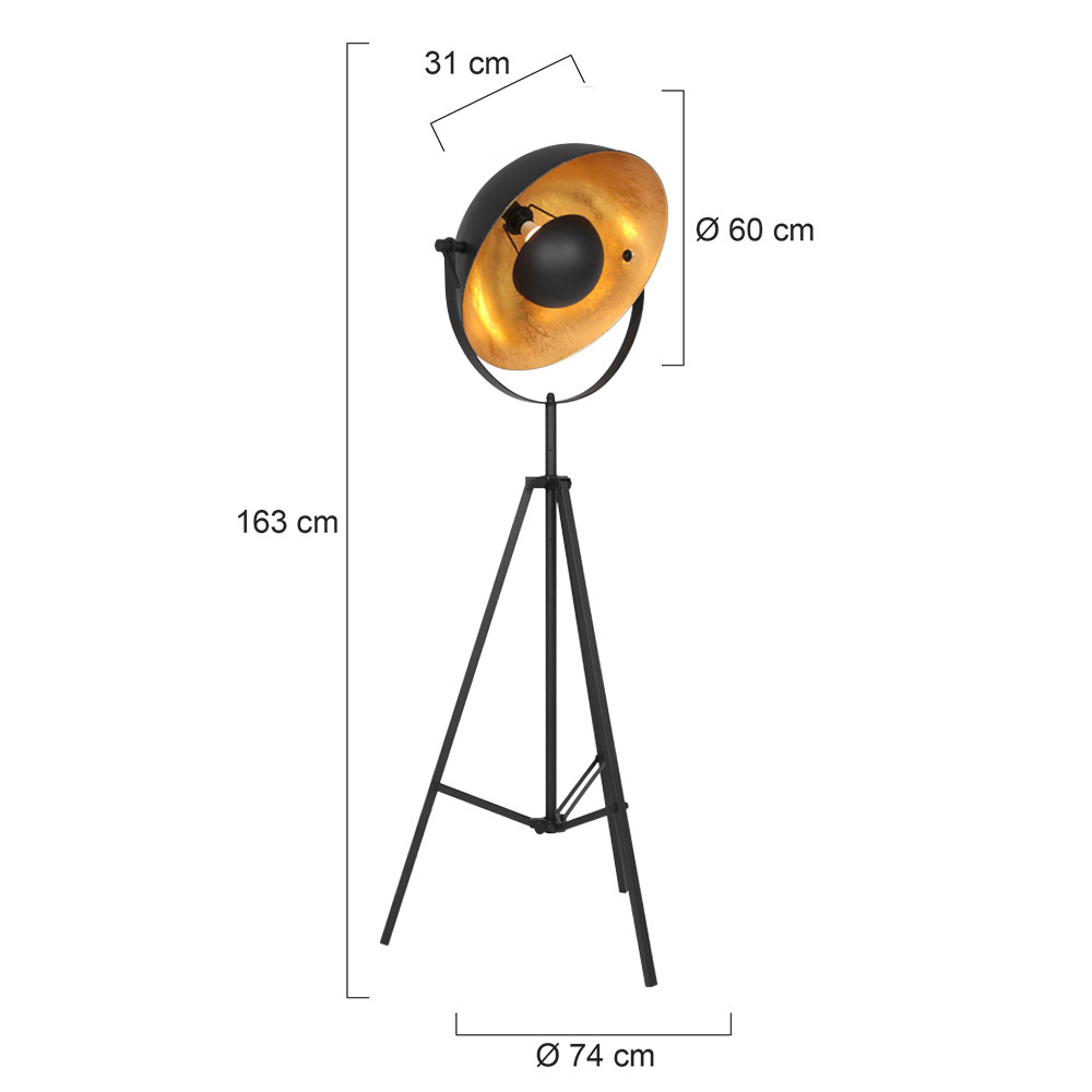 Lampadaire industriel noir avec abat-jour de tournesol doré Mexlite Sunflower – Image 8
