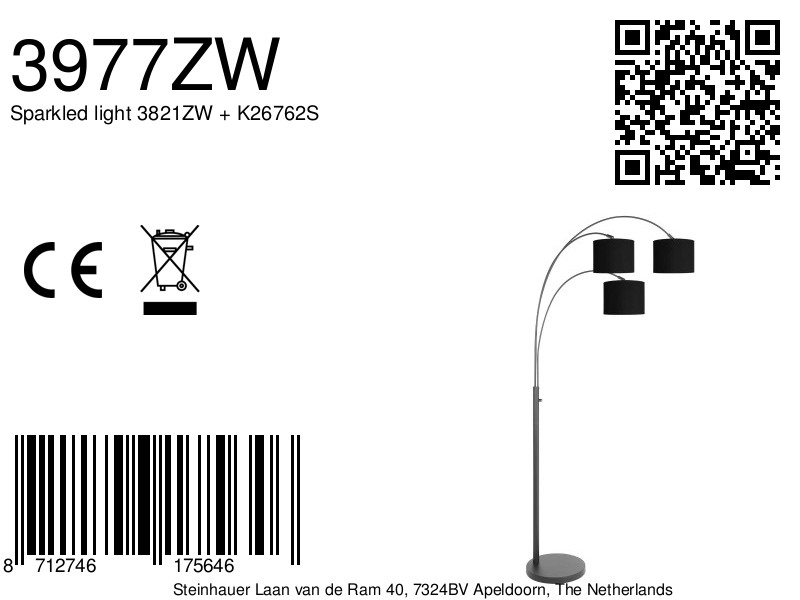 Lampadaire arc 3-lumières Steinhauer Sparkled Light – Image 6