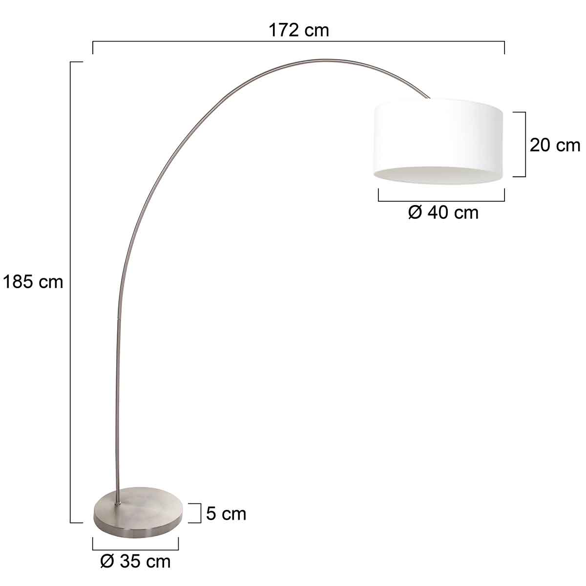 Lampadaire arc classique en acier avec abat-jour blanc Mexlite Solva – Image 6