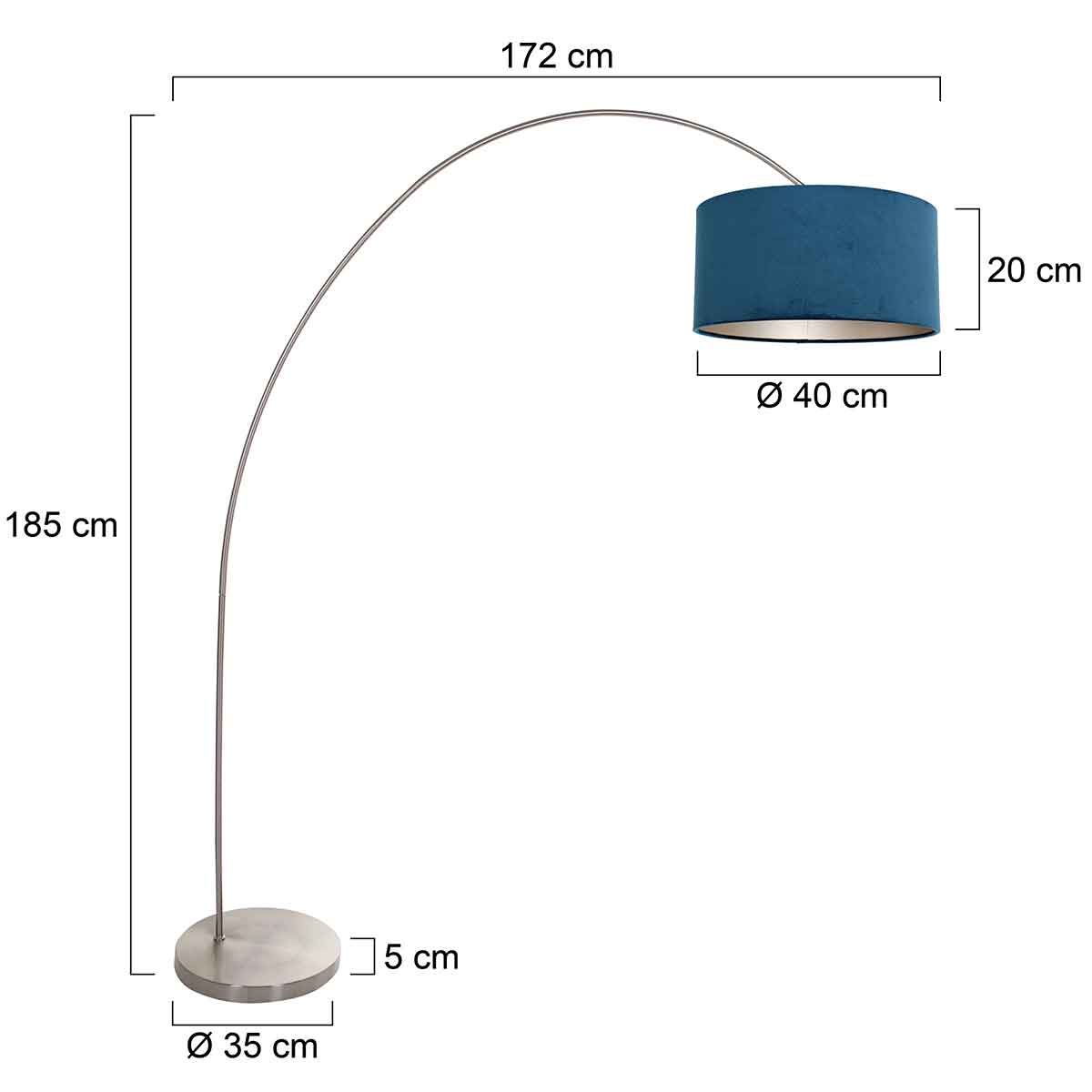 Lampadaire arc classique en acier avec abat-jour bleu Mexlite Solva – Image 6