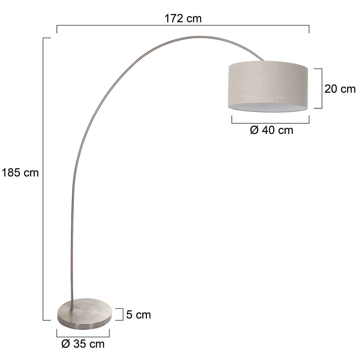 Lampadaire arc classique en acier avec abat-jour gris Mexlite Solva – Image 6