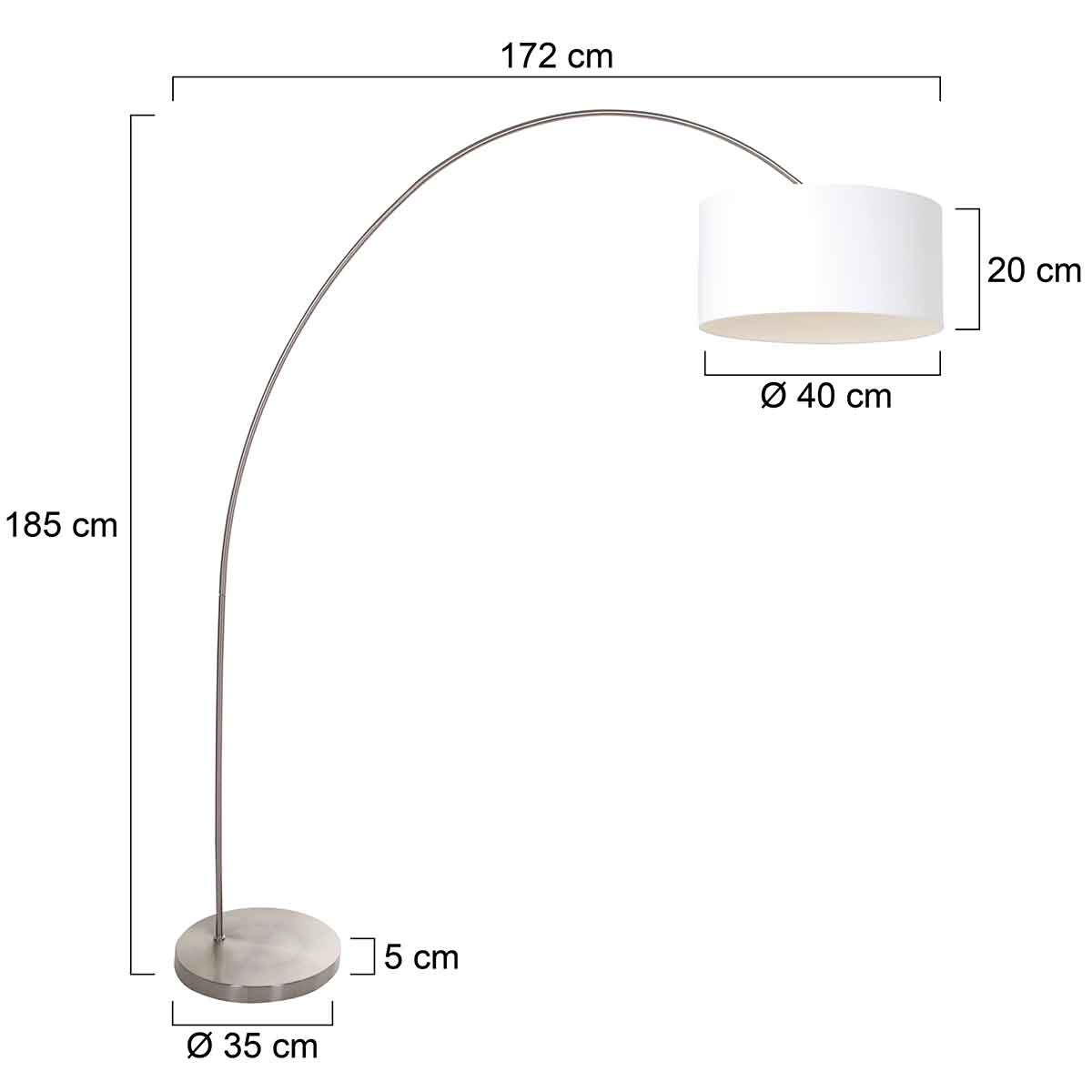 Lampadaire arc en acier avec abat-jour blanc Mexlite Solva – Image 6