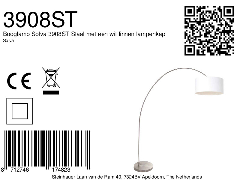 Lampadaire arc en acier avec abat-jour blanc Mexlite Solva – Image 7