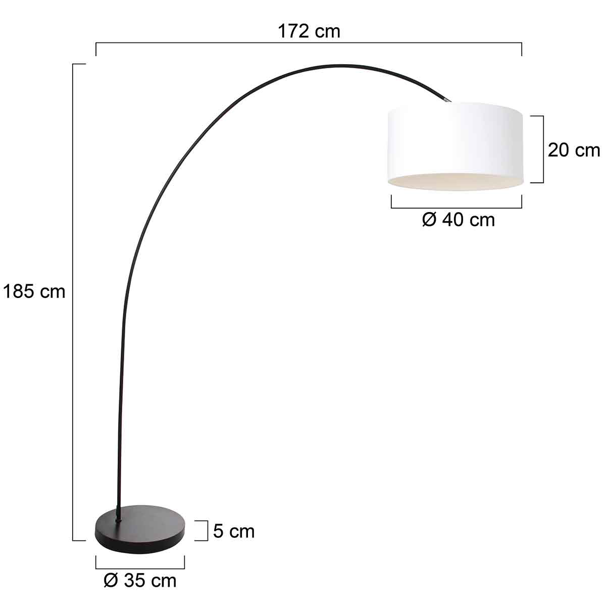 Lampadaire arc moderne noir avec abat-jour blanc Mexlite Solva – Image 6