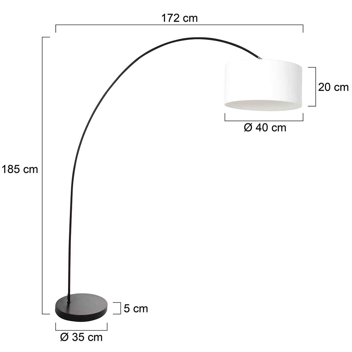 Lampadaire arc moderne noir avec abat-jour blanc Mexlite Solva – Image 6