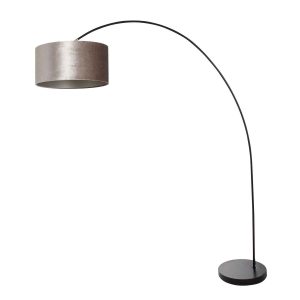 Alternative view of Lampadaire arc moderne noir avec abat-jour gris  Mexlite Solva