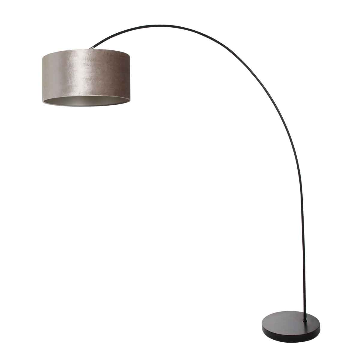 Lampadaire arc moderne noir avec abat-jour gris Mexlite Solva – Image 2