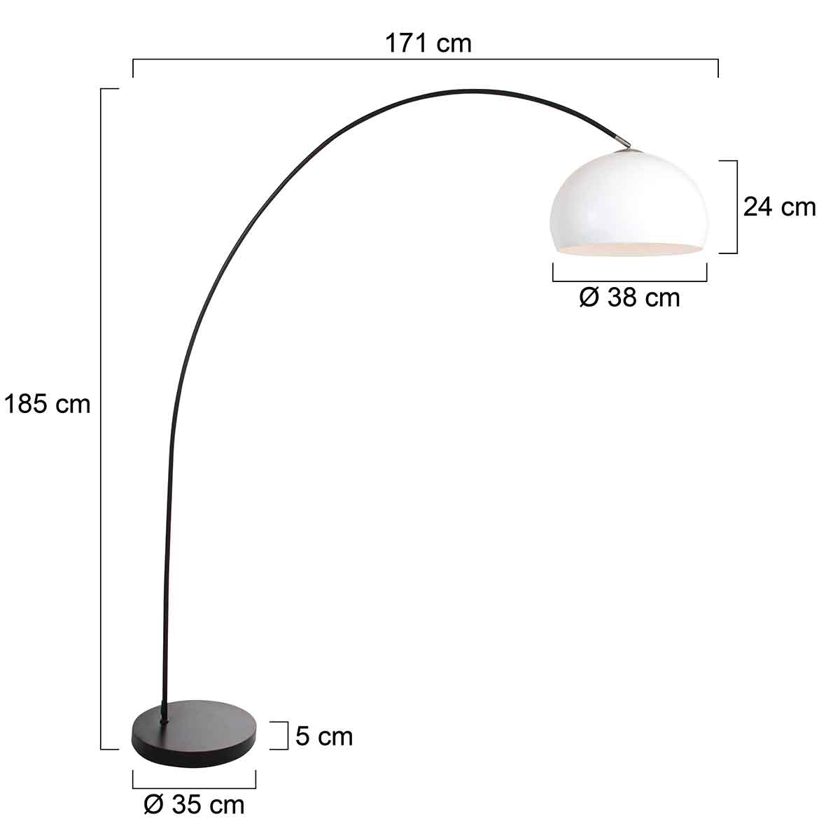 Lampadaire arc moderne noir avec globe blanc Mexlite Solva – Image 6