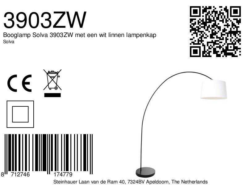 Lampadaire arc noir avec abat-jour blanc Mexlite Solva – Image 7