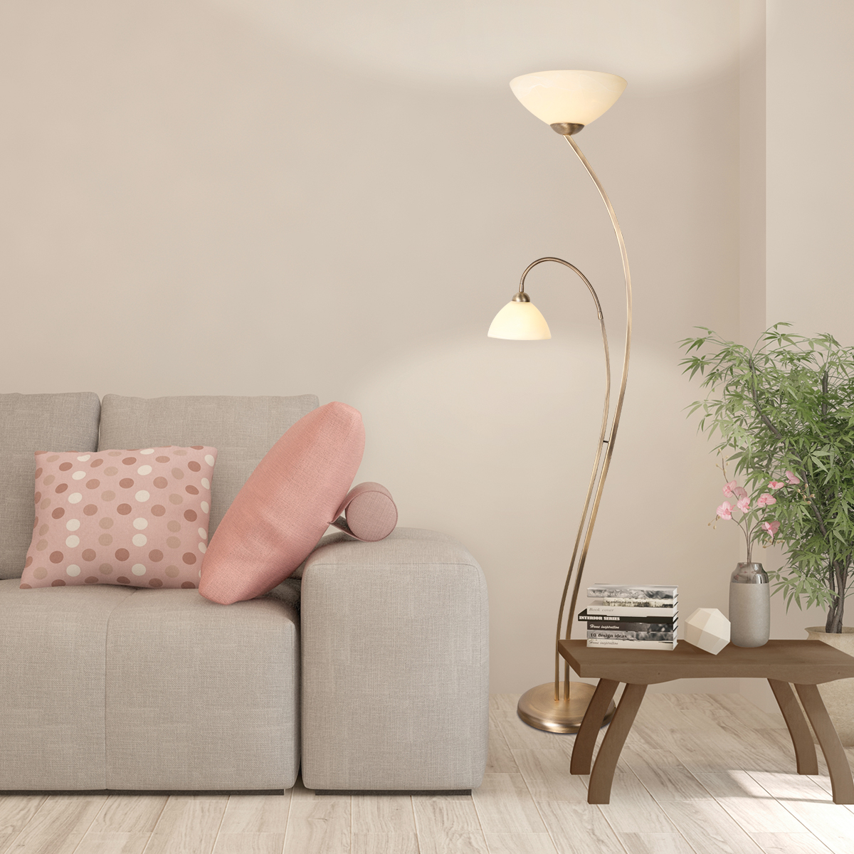 Lampadaire classique 2 lumières en bronze verre marbré Steinhauer Capri – Image 3