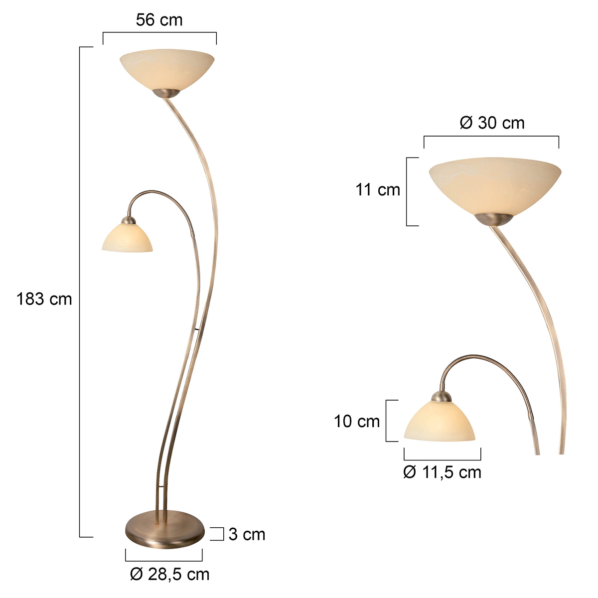 Lampadaire classique 2 lumières en bronze verre marbré Steinhauer Capri – Image 7