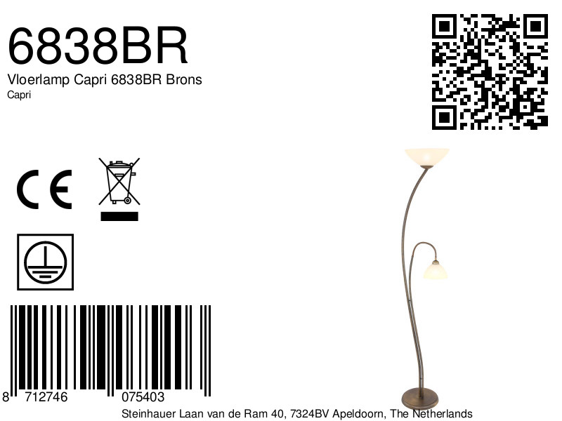 Lampadaire classique 2 lumières en bronze verre marbré Steinhauer Capri – Image 8