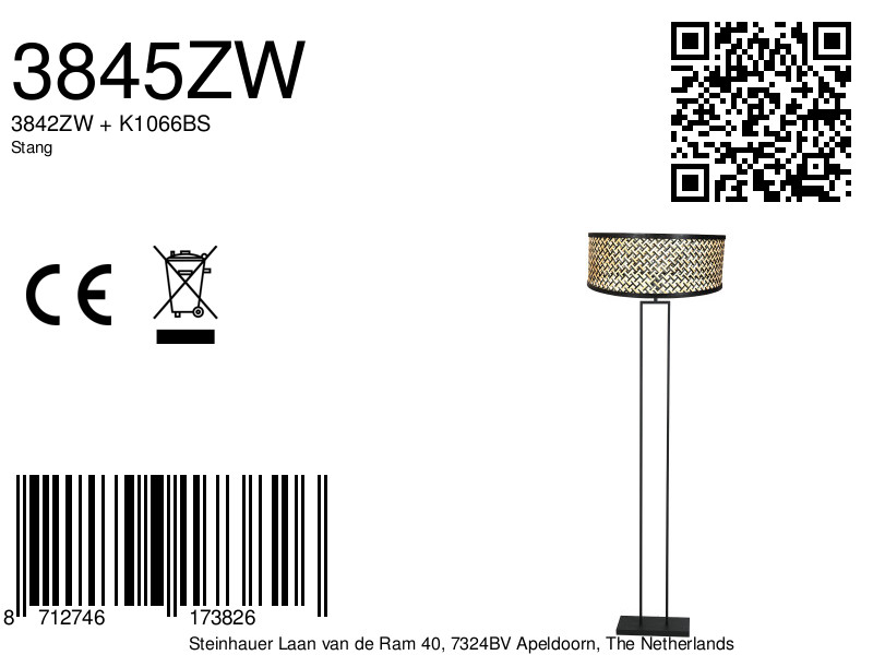 Lampadaire industriel noir avec abat-jour en osier Steinhauer Stang – Image 6