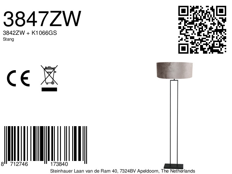 Lampadaire industriel noir avec abat-jour gris Steinhauer Stang – Image 6