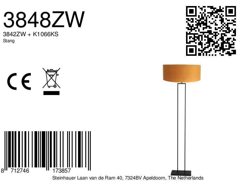 Lampadaire industriel noir avec abat-jour orange Steinhauer Stang – Image 6