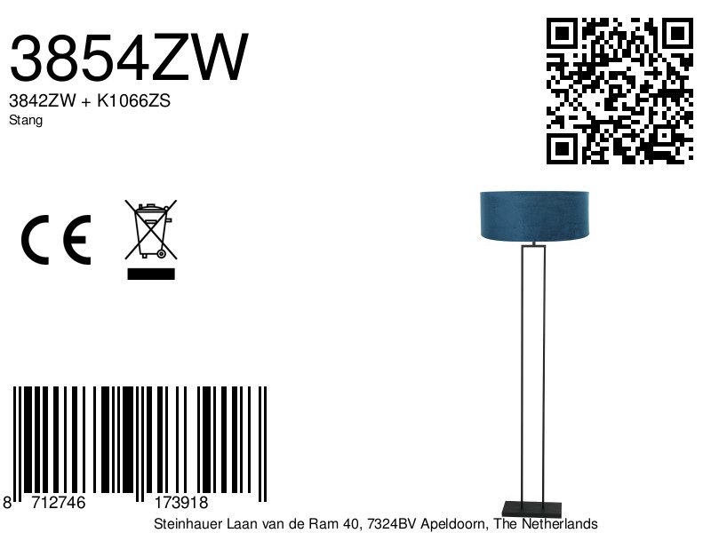 Lampadaire moderne noir avec abat-jour vert Steinhauer Stang – Image 6