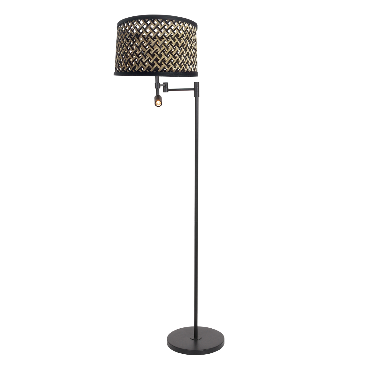 Lampadaire moderne noir avec liseuse et abat-jour en osier Steinhauer Stang – Image 2